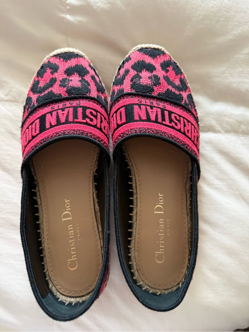 Dior Pink and Black Logo Leopard Jacquard Espadrilles